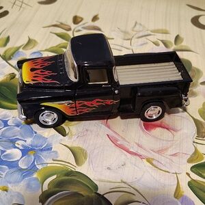 Vintage Kinsmart Pull Back Flame Design Black Toy Truck